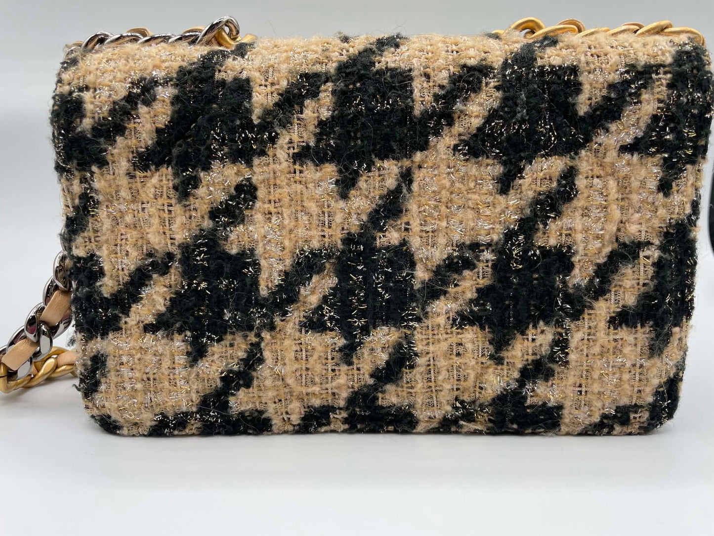 Chanel Houndstooth Tweed Wallet on Chain Beige & Black, Gold/Ruthenium/Silver Hardware