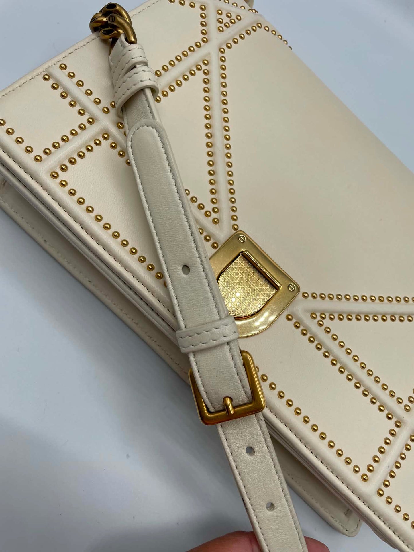 Christian Dior Lambskin Studded Small Diorama Flap Bag Off White