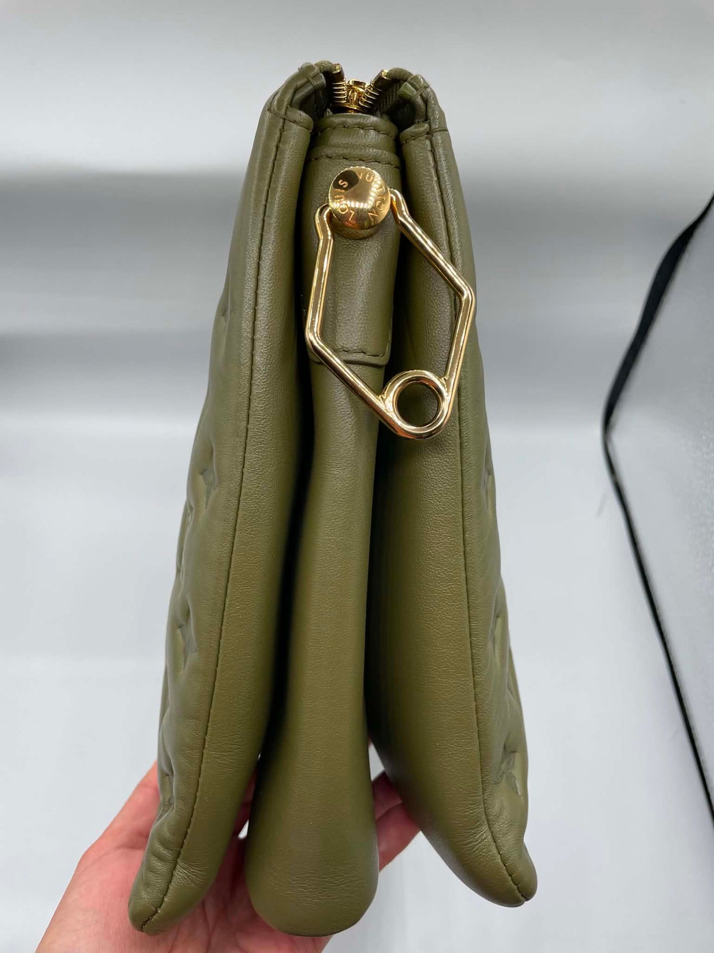 Louis Vuitton Lambskin Embossed Monogram Coussin MM Khaki
