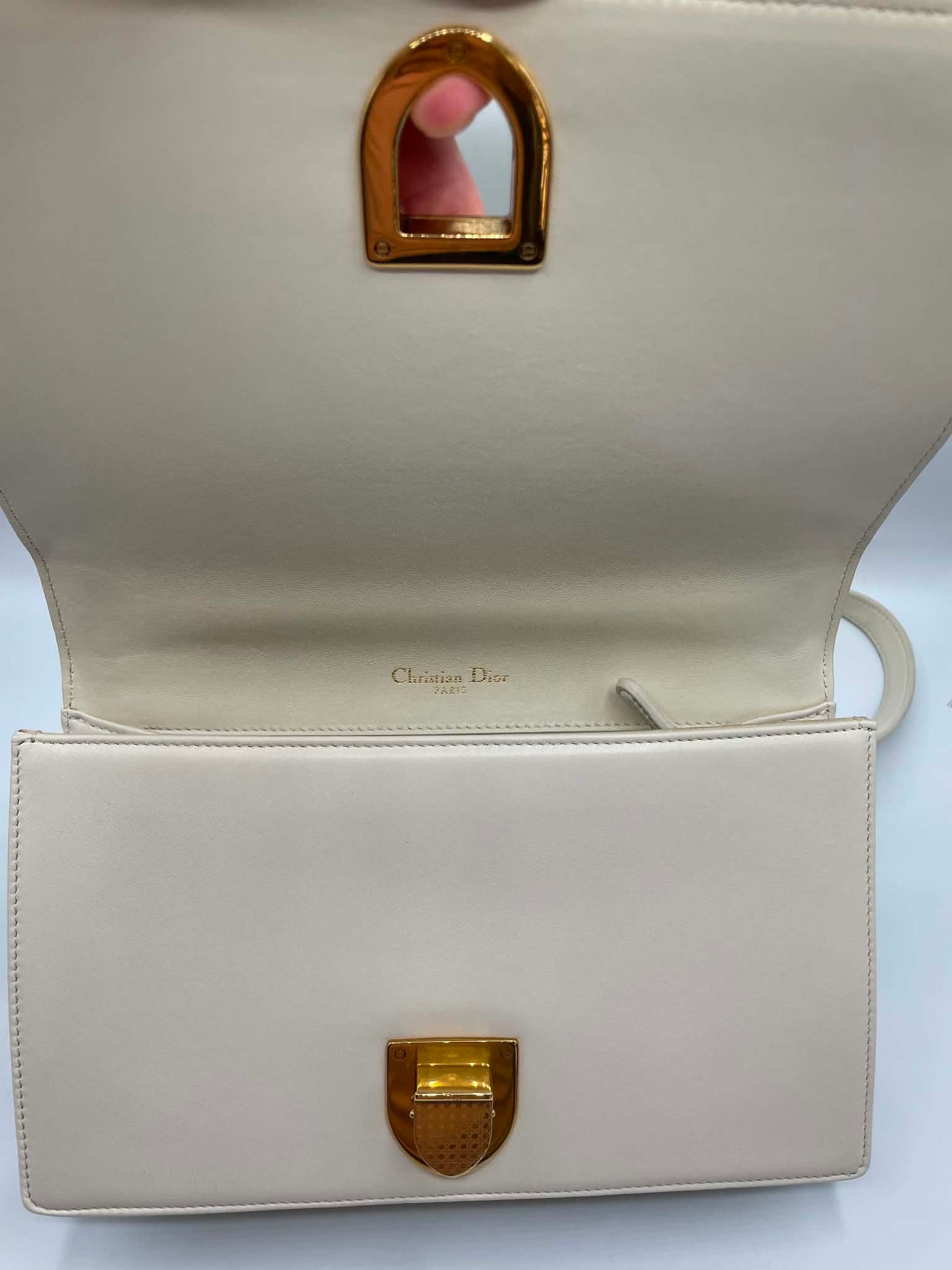 Christian Dior Lambskin Studded Small Diorama Flap Bag Off White