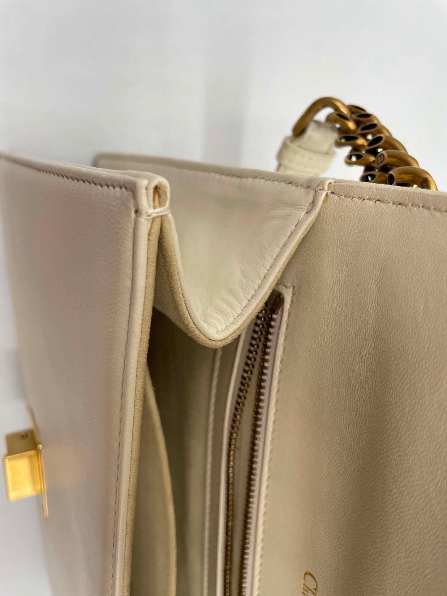 Christian Dior Lambskin Studded Small Diorama Flap Bag Off White