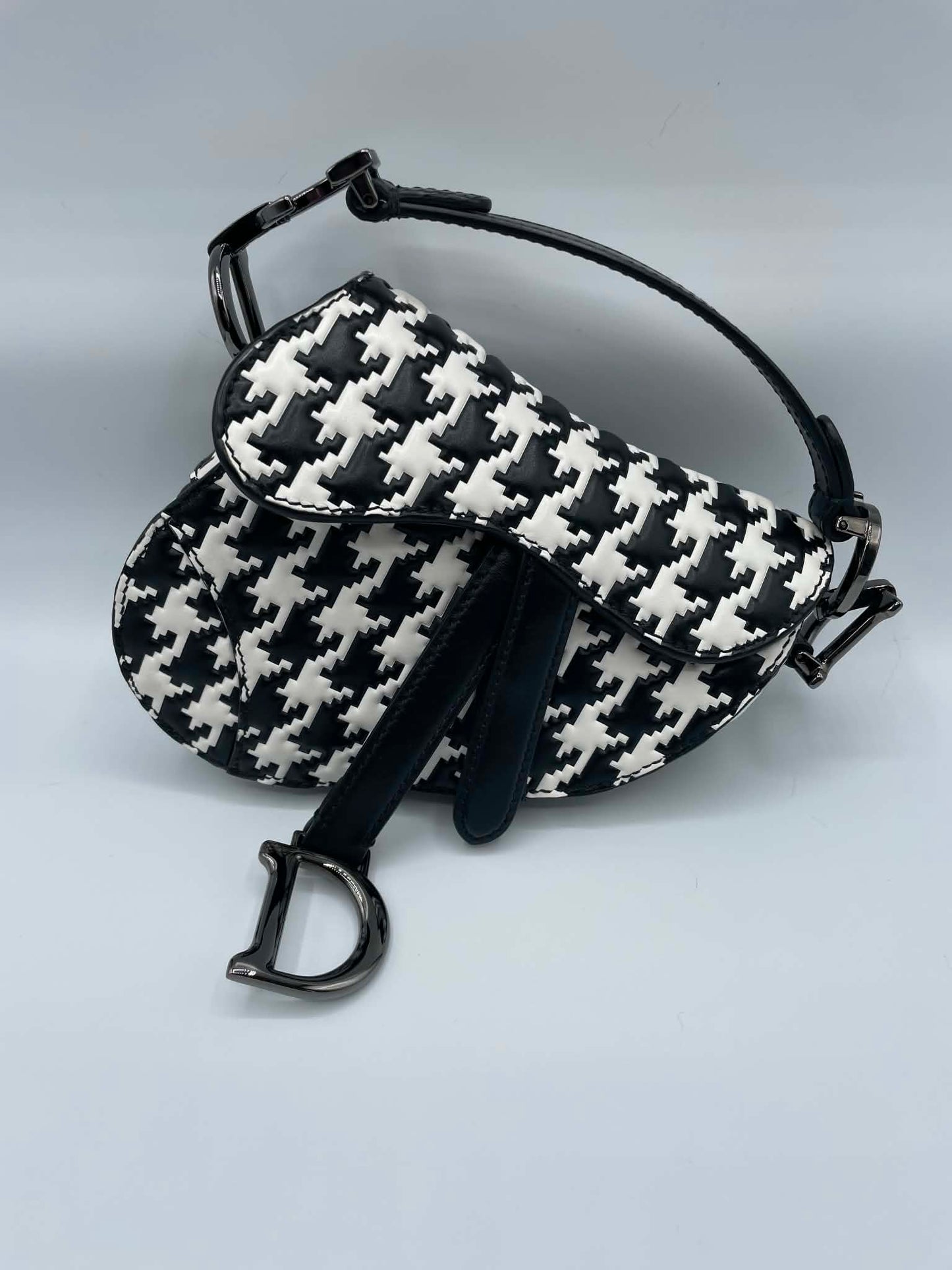 Dior Houndstooth Micro Saddle Bag