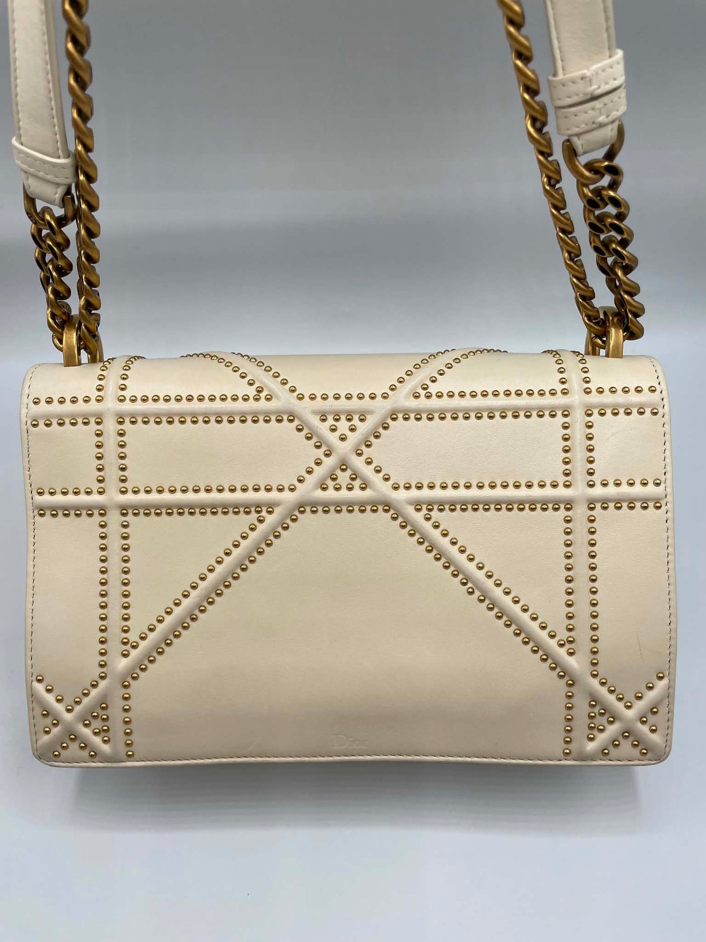 Christian Dior Lambskin Studded Small Diorama Flap Bag Off White