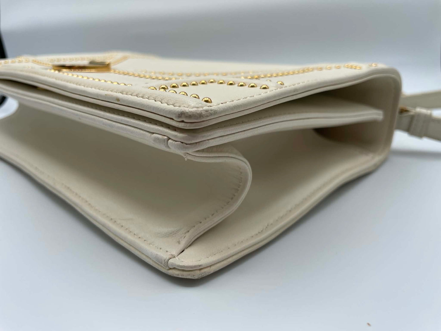 Christian Dior Lambskin Studded Small Diorama Flap Bag Off White