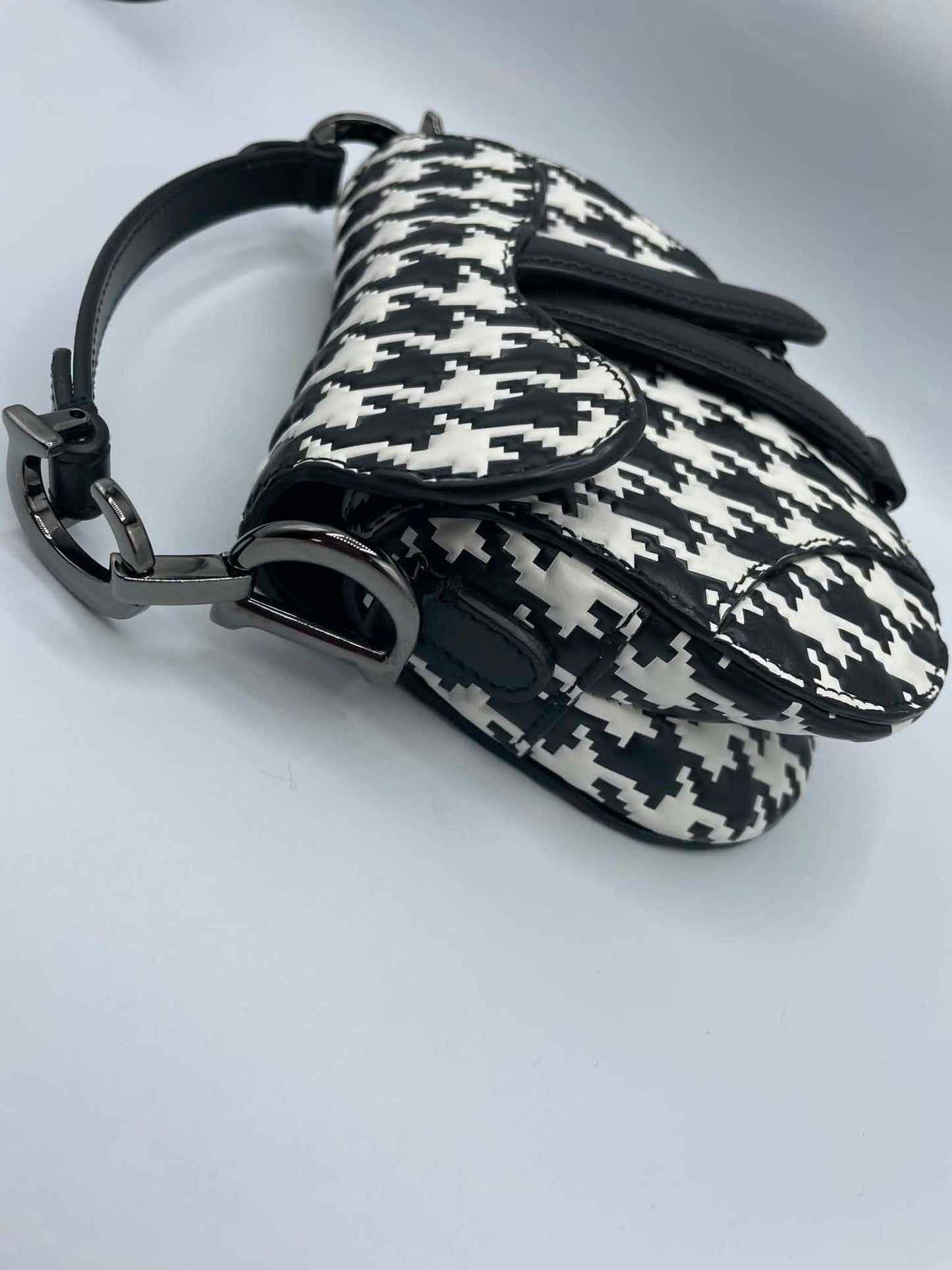 Dior Houndstooth Micro Saddle Bag