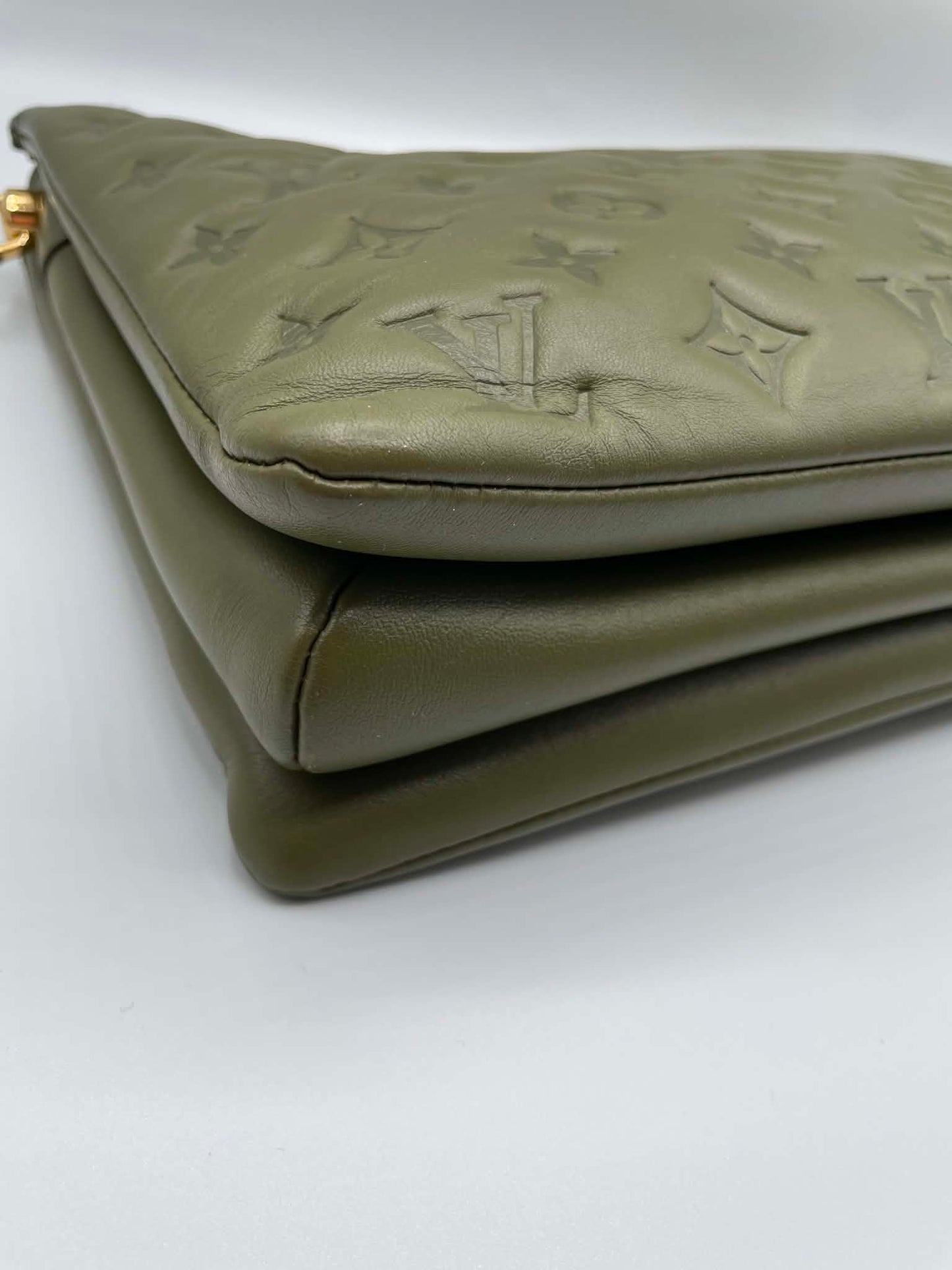 Louis Vuitton Lambskin Embossed Monogram Coussin MM Khaki