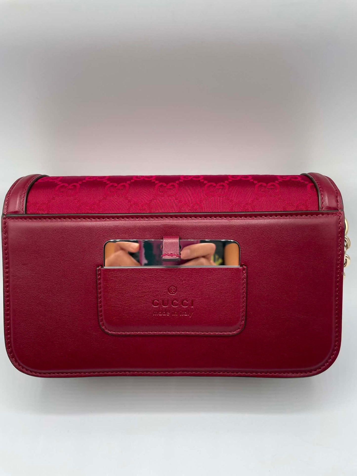 Gucci Crepe Wool Silk GG Monogram Go Small Shoulder Bag Rosso Ancora