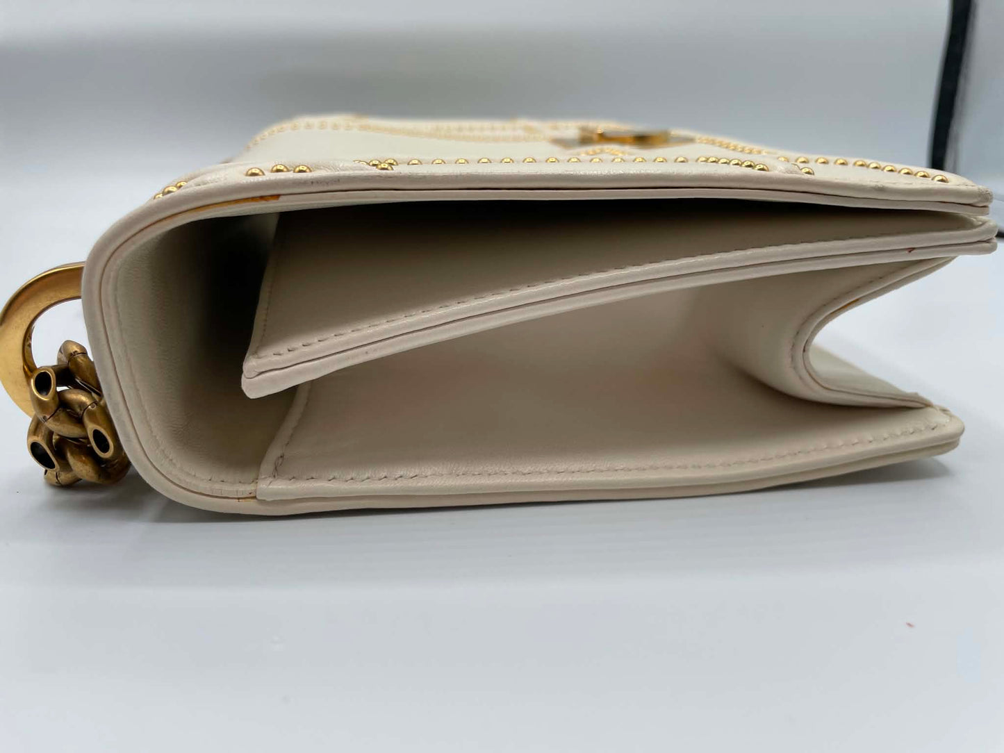 Christian Dior Lambskin Studded Small Diorama Flap Bag Off White