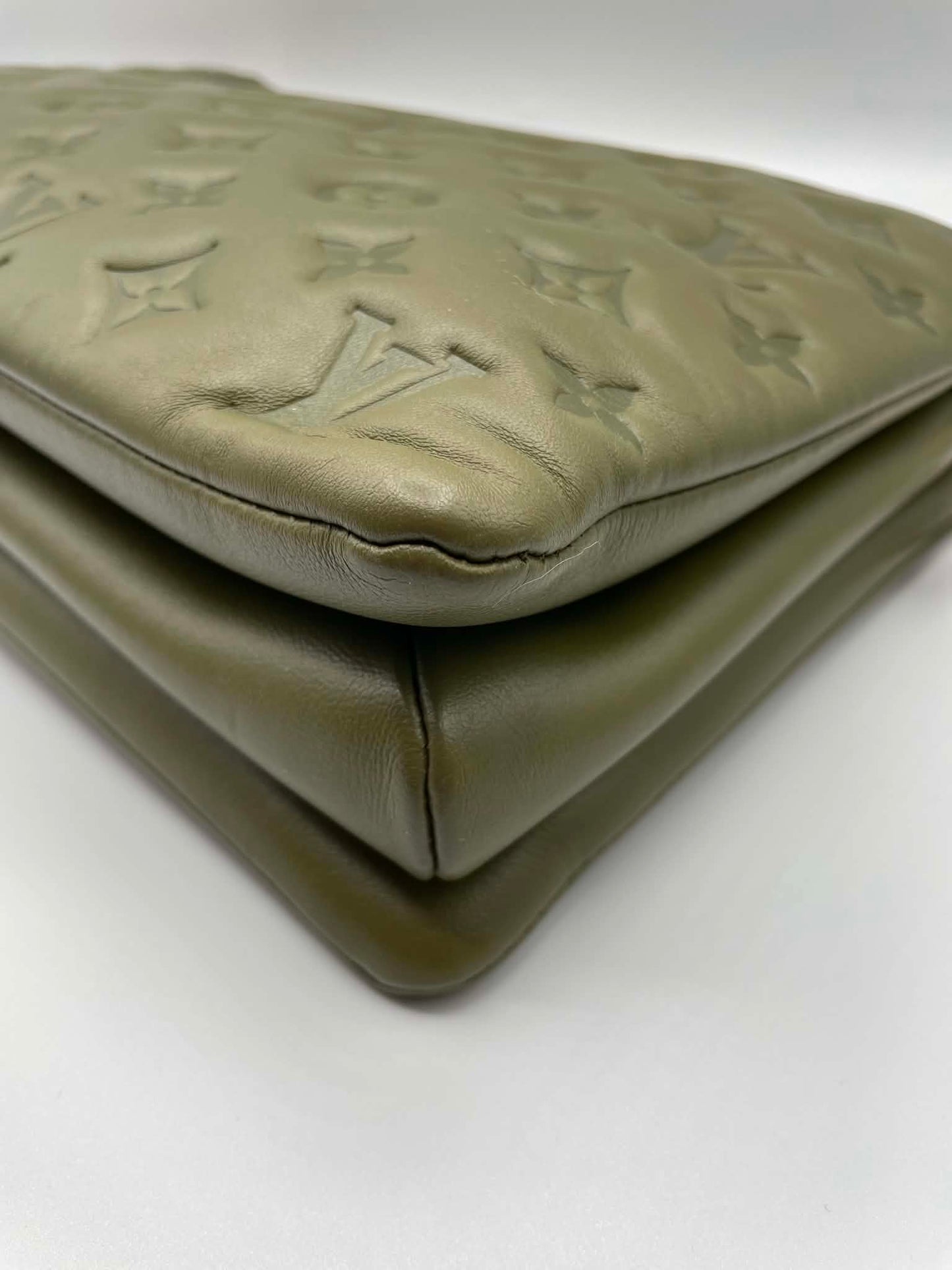 Louis Vuitton Lambskin Embossed Monogram Coussin MM Khaki