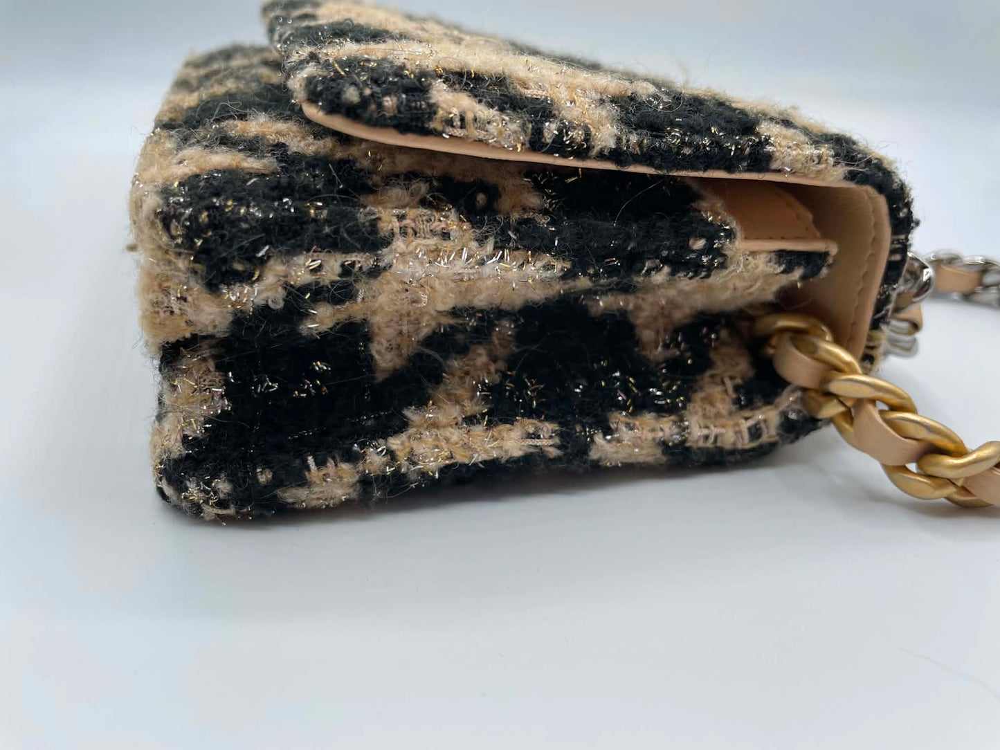Chanel Houndstooth Tweed Wallet on Chain Beige & Black, Gold/Ruthenium/Silver Hardware