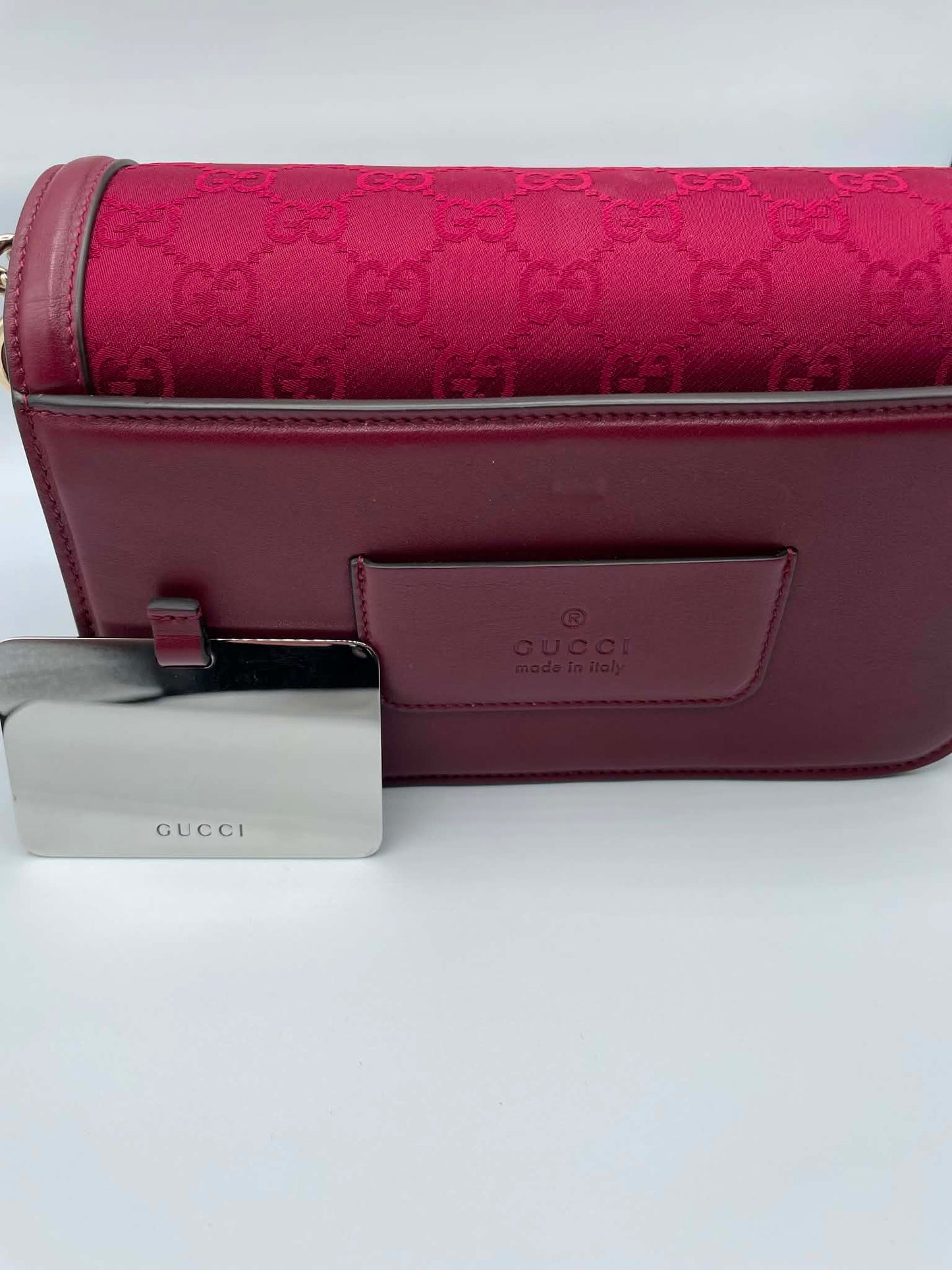 Gucci Crepe Wool Silk GG Monogram Go Small Shoulder Bag Rosso Ancora