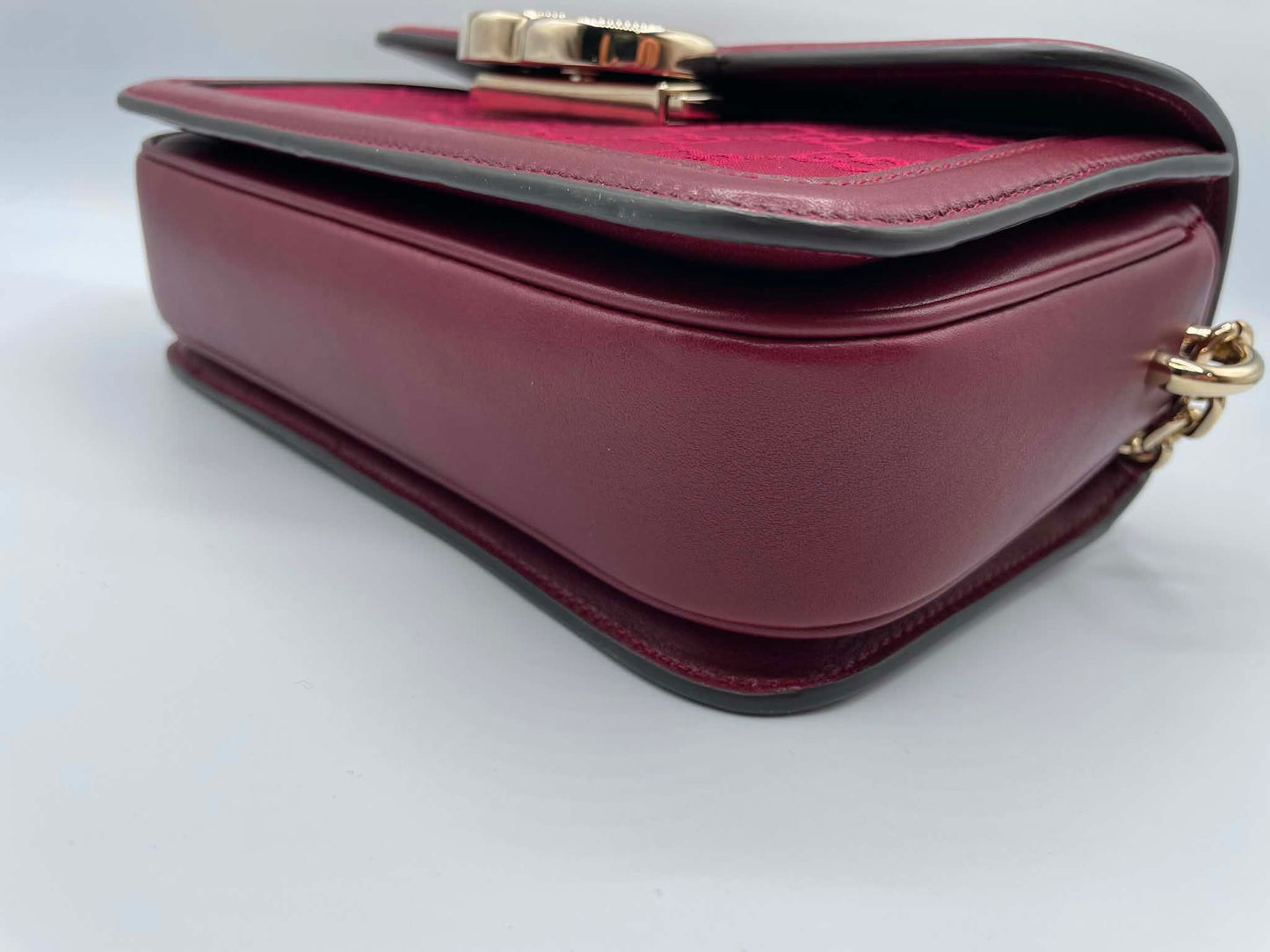 Gucci Crepe Wool Silk GG Monogram Go Small Shoulder Bag Rosso Ancora