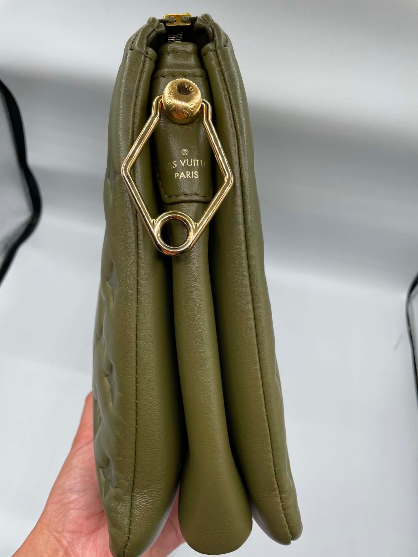 Louis Vuitton Lambskin Embossed Monogram Coussin MM Khaki