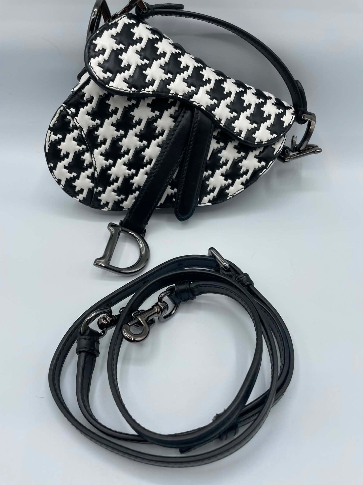 Dior Houndstooth Micro Saddle Bag