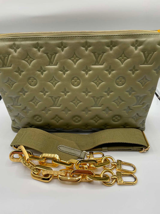 Louis Vuitton Lambskin Embossed Monogram Coussin MM Khaki
