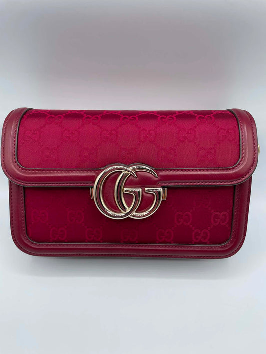 Gucci Crepe Wool Silk GG Monogram Go Small Shoulder Bag Rosso Ancora