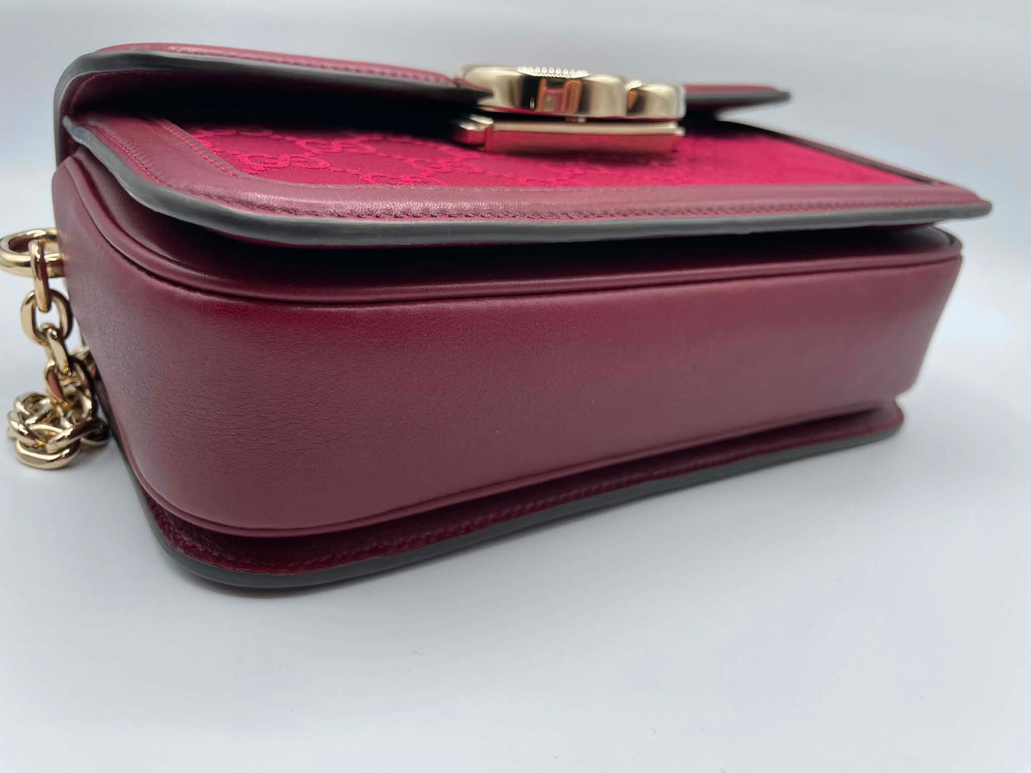 Gucci Crepe Wool Silk GG Monogram Go Small Shoulder Bag Rosso Ancora