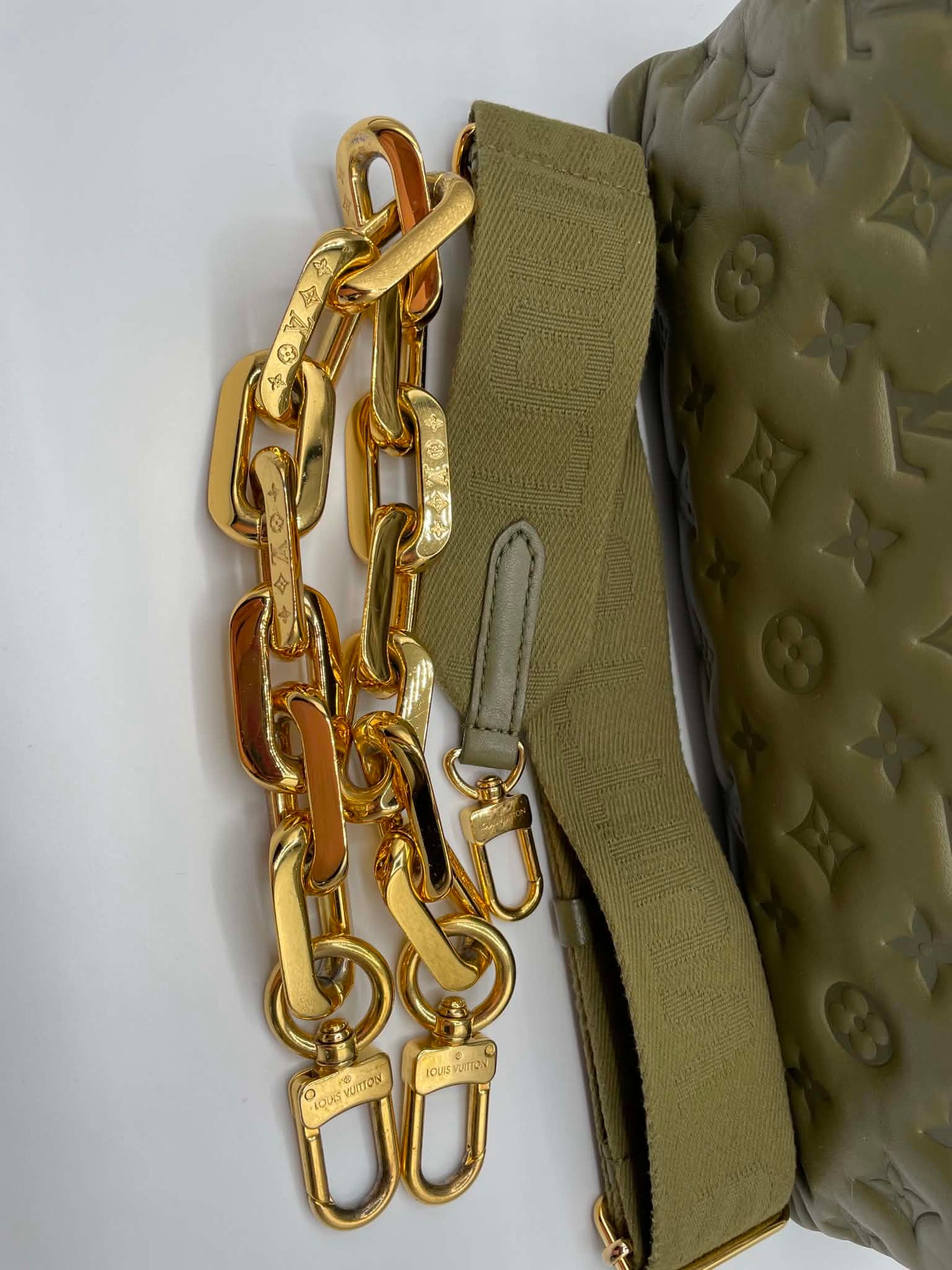 Louis Vuitton Lambskin Embossed Monogram Coussin MM Khaki