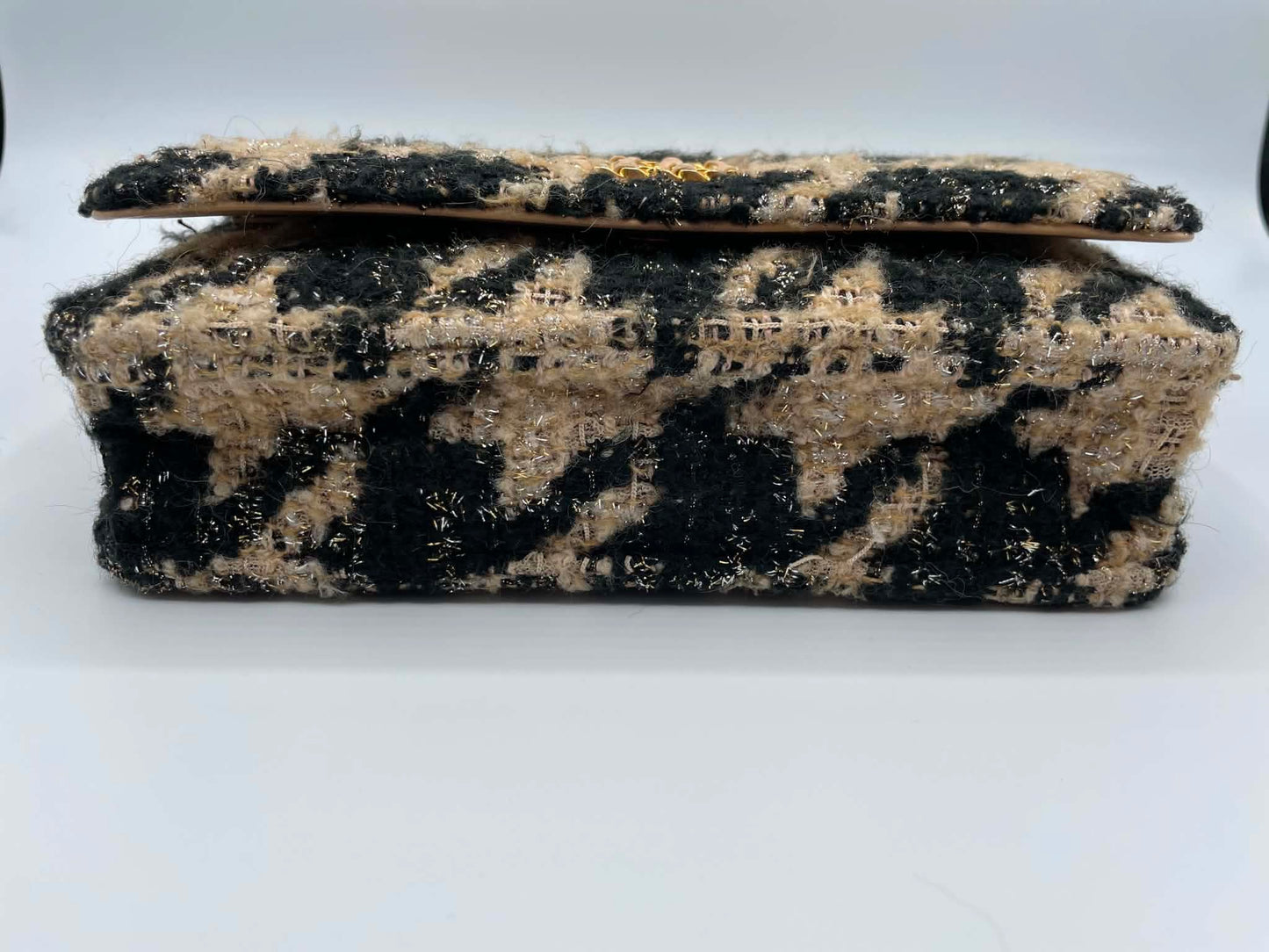 Chanel Houndstooth Tweed Wallet on Chain Beige & Black, Gold/Ruthenium/Silver Hardware