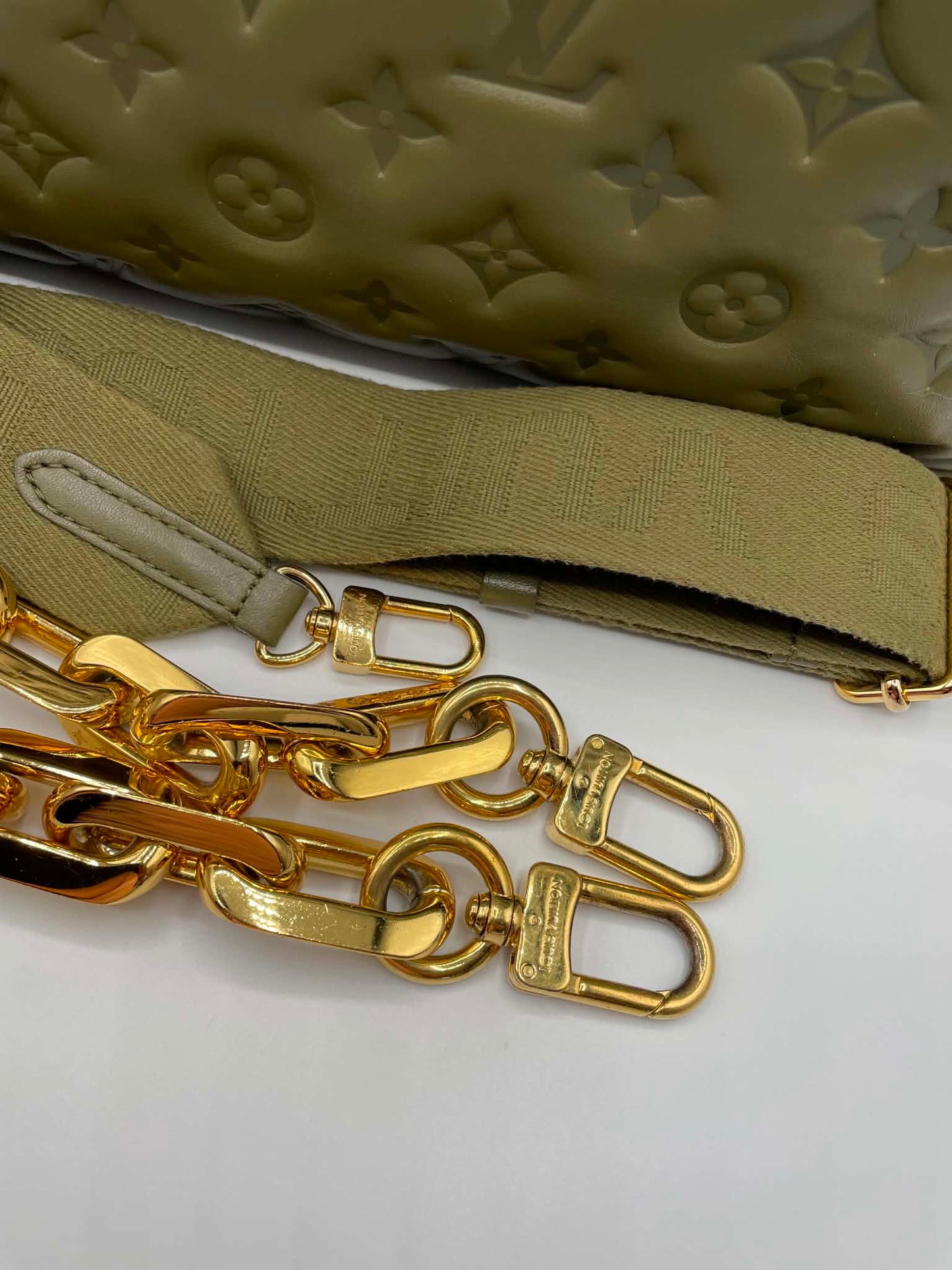 Louis Vuitton Lambskin Embossed Monogram Coussin MM Khaki