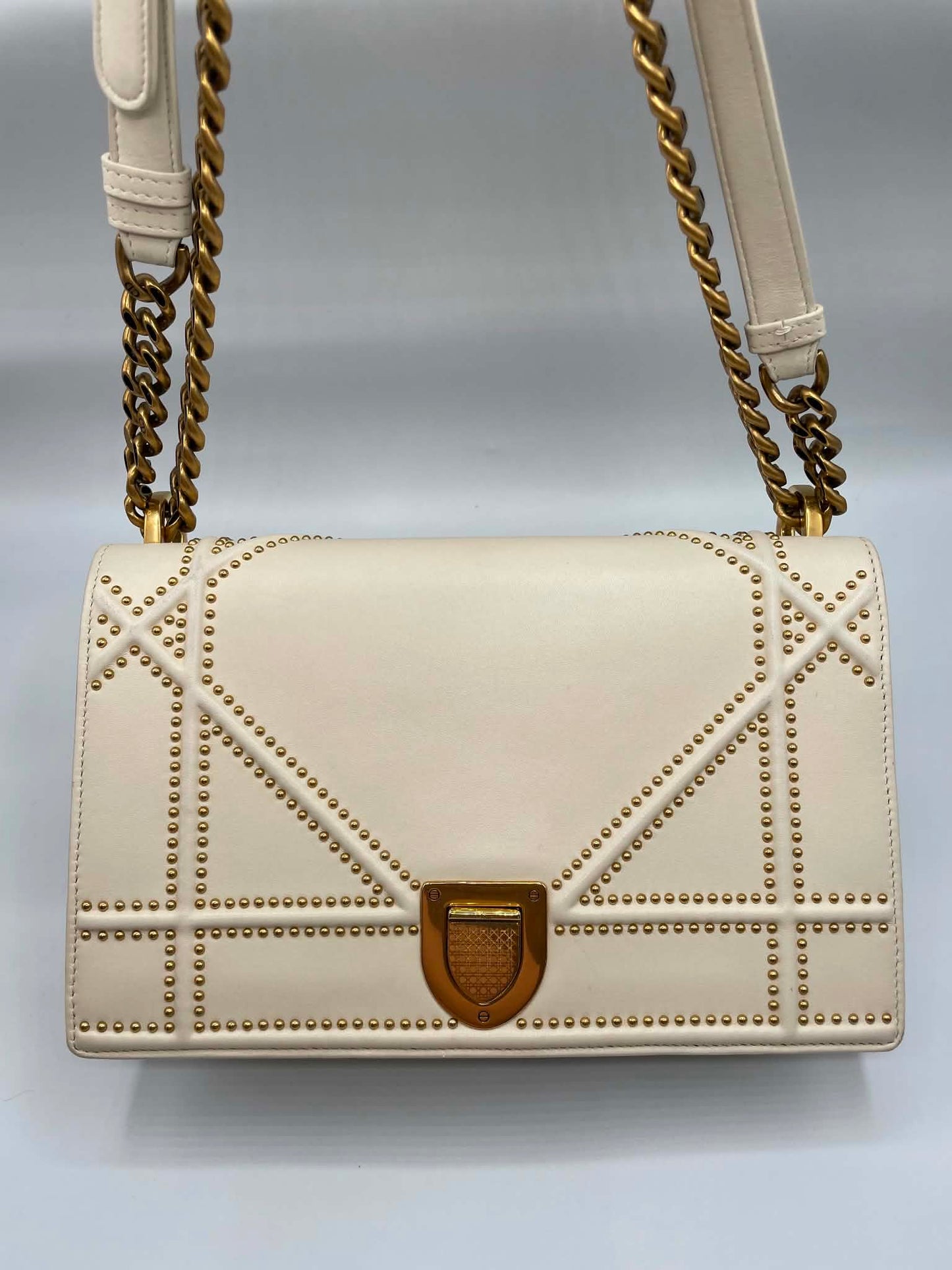 Christian Dior Lambskin Studded Small Diorama Flap Bag Off White