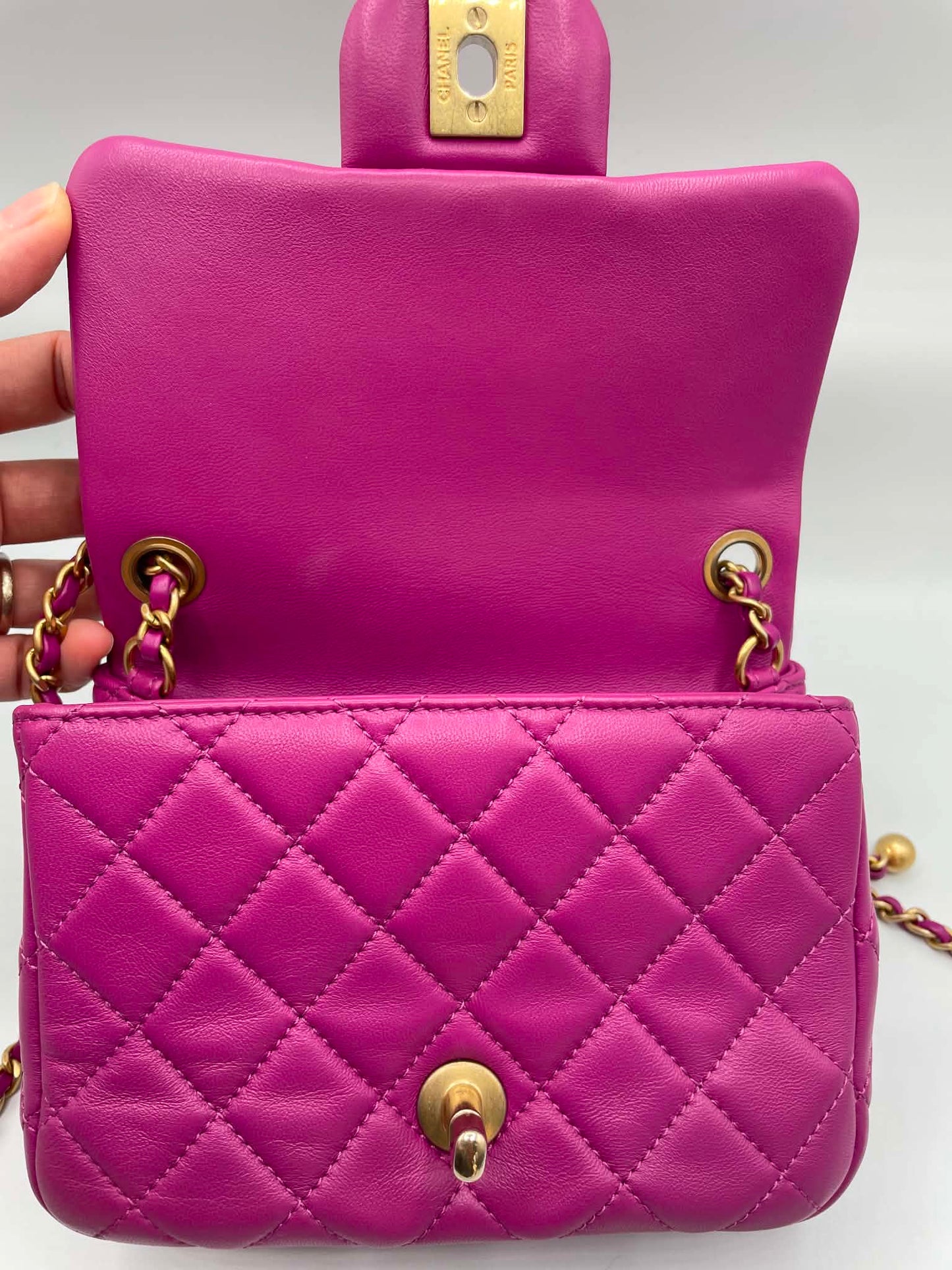 Chanel Pearl Crush Square Flap Bag Quilted Lambskin Mini
